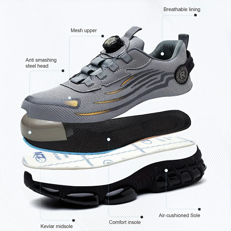 Rotating Button New Safety Shoes Men Anti-Smash Anti-Puncture Work Shoes Fashion Men Sport Shoes Security Protective Boots Men