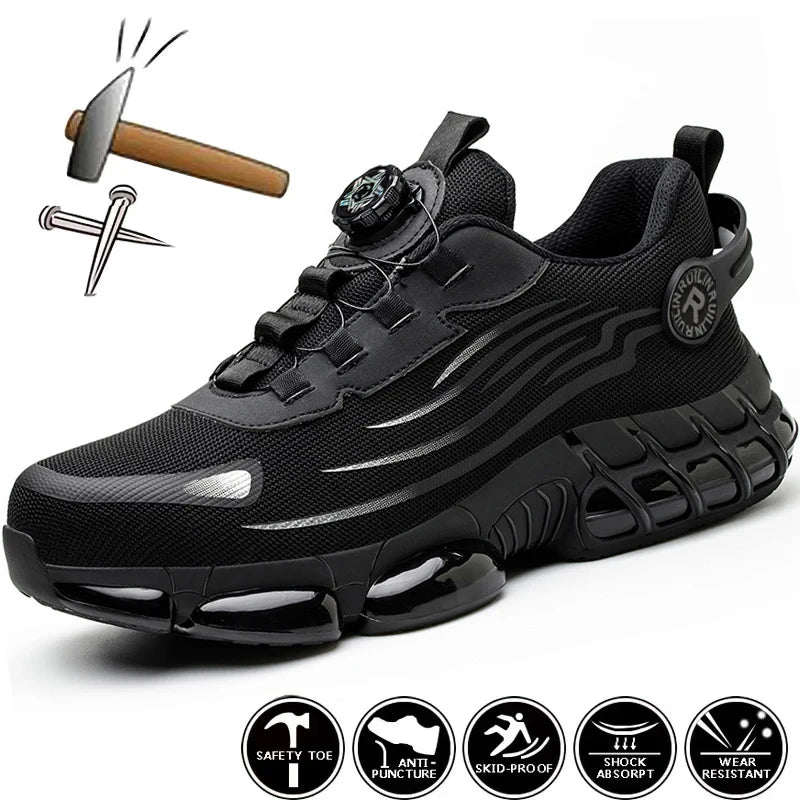 Rotating Button New Safety Shoes Men Anti-Smash Anti-Puncture Work Shoes Fashion Men Sport Shoes Security Protective Boots Men
